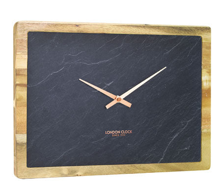 Natural Slate And Wood Rectangle Wall Clock