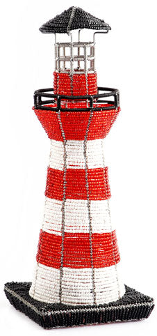 Handmade Beadworkx Red Lighthouse Sculpture