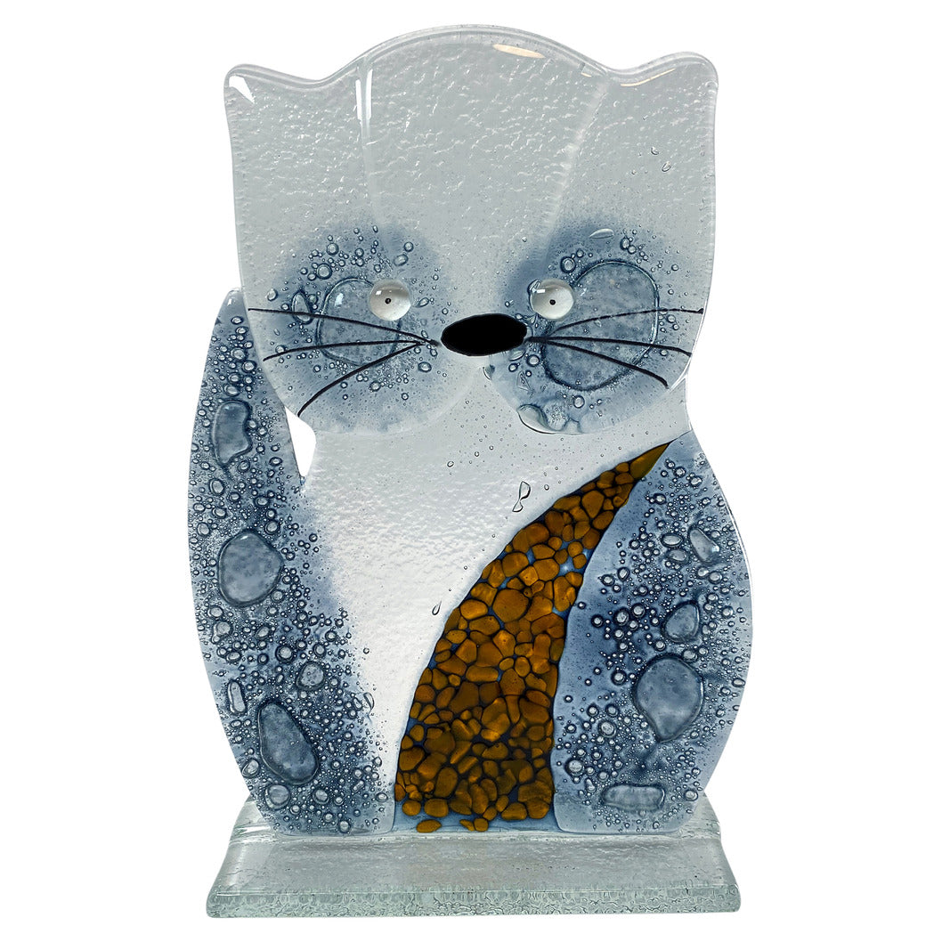 Blue Kitty Fused Glass Ornament