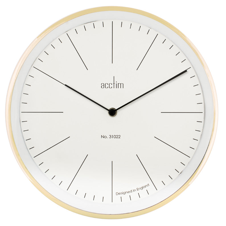 Classic Round Wall Clock In Brass And White