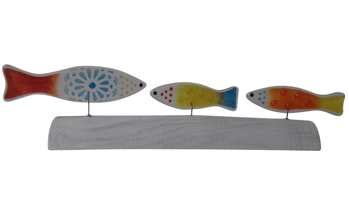 Trio Of Glass Fish On Wood