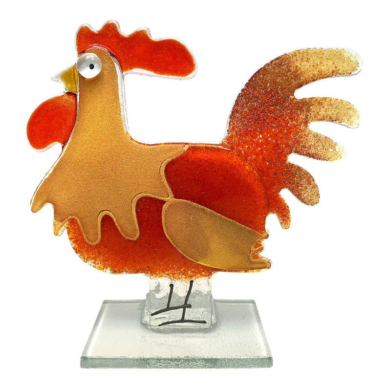 Red And Orange Rooster Fused Glass Ornament