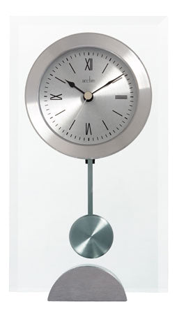 Bevelled Glass And Brushed Metal Table Clock