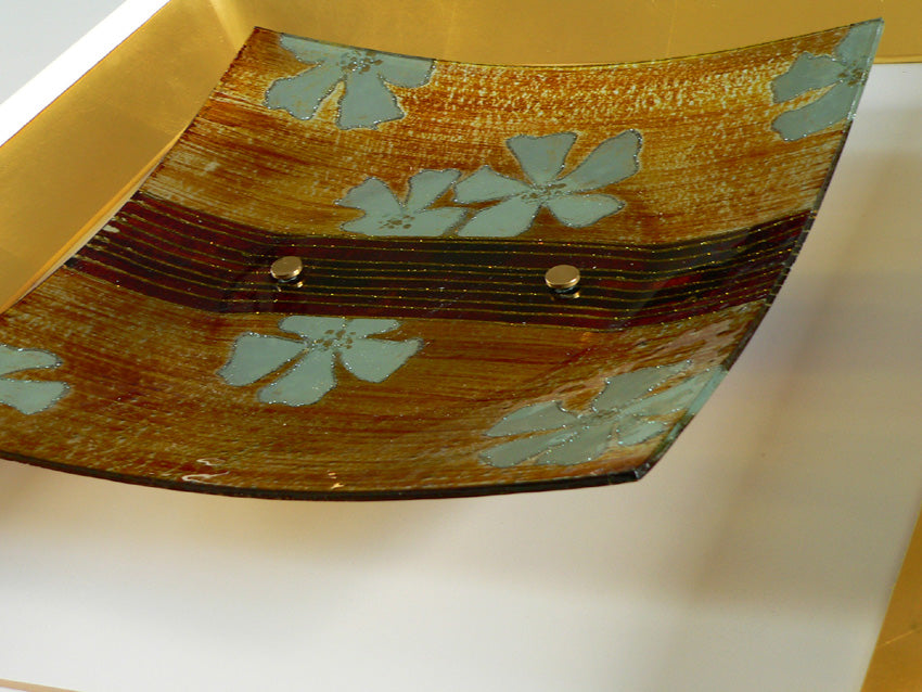 Green Flowers Fused Glass Wall Art In A White Wood Frame