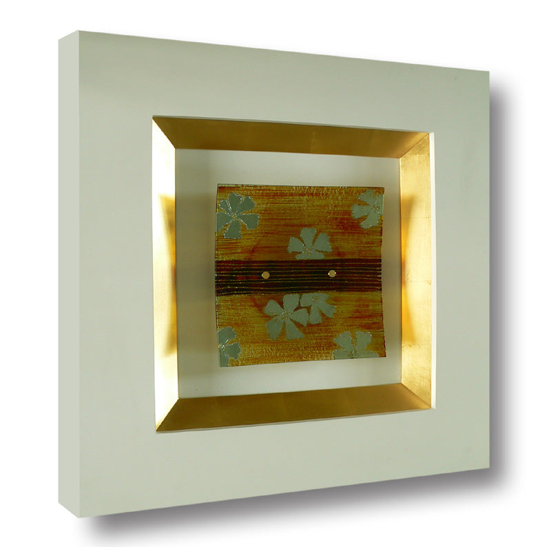 Green Flowers Fused Glass Wall Art In A White Wood Frame