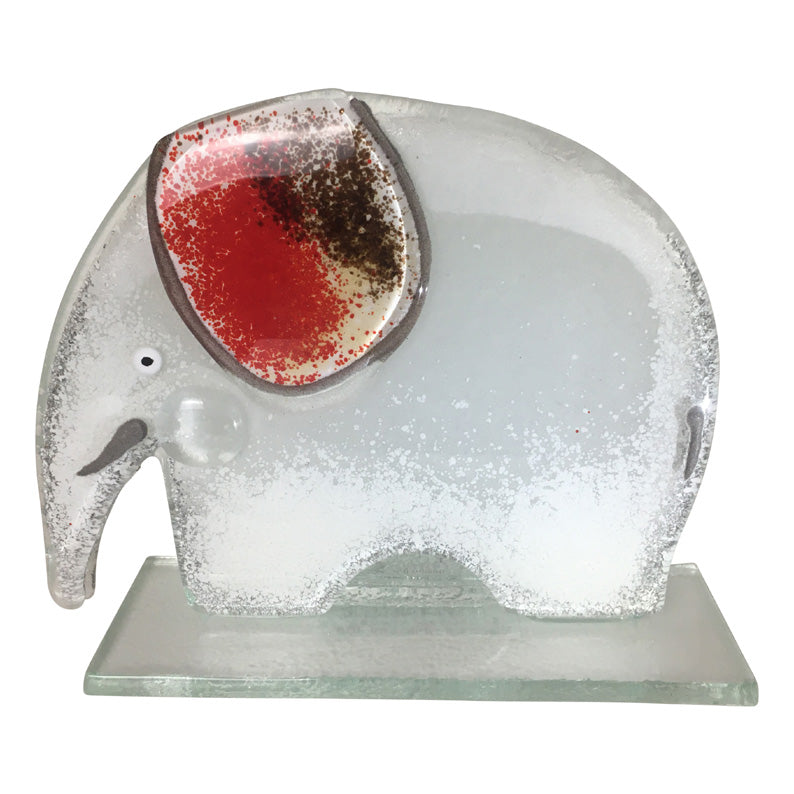 Larger White Elephant Fused Glass Table Art