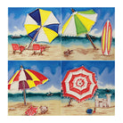 Four Umbrellas On The Beach Ceramic Tile Set