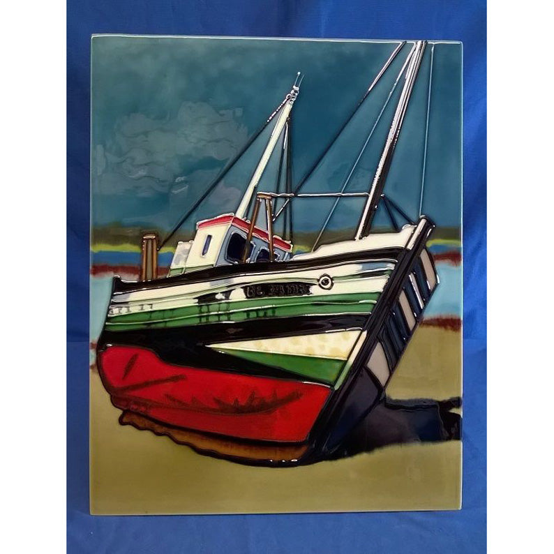 Sailboat On The Beach Ceramic Art Tile