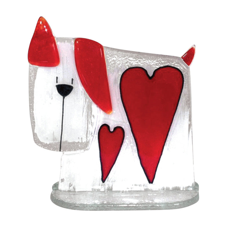 Droopy Red Heart Dog Glass Figurine