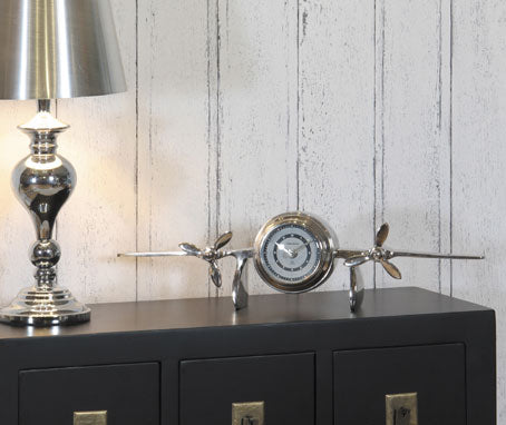Contemporary Silver Finish Aeroplane Table Clock