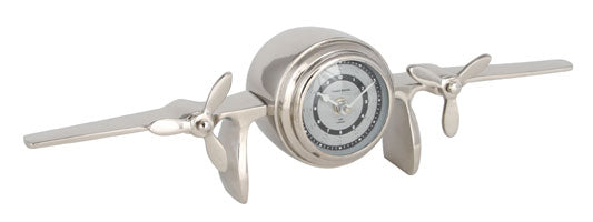 Contemporary Silver Finish Aeroplane Table Clock