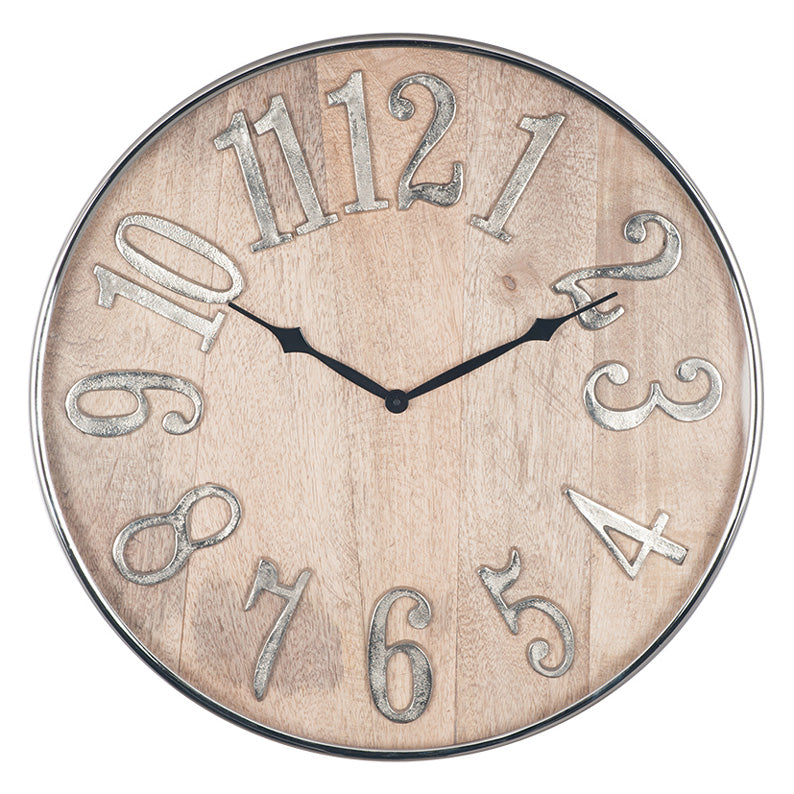 Raw Aluminium and Mango Wood Round Wall Clock
