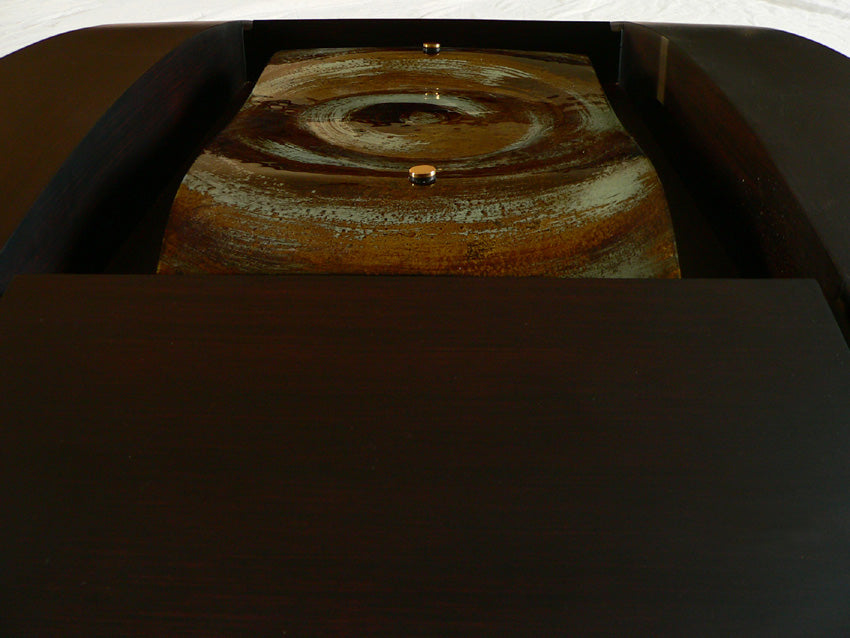 Brown Abstract Circles Fused Glass Wall Art In A Solid Wood Brown Frame