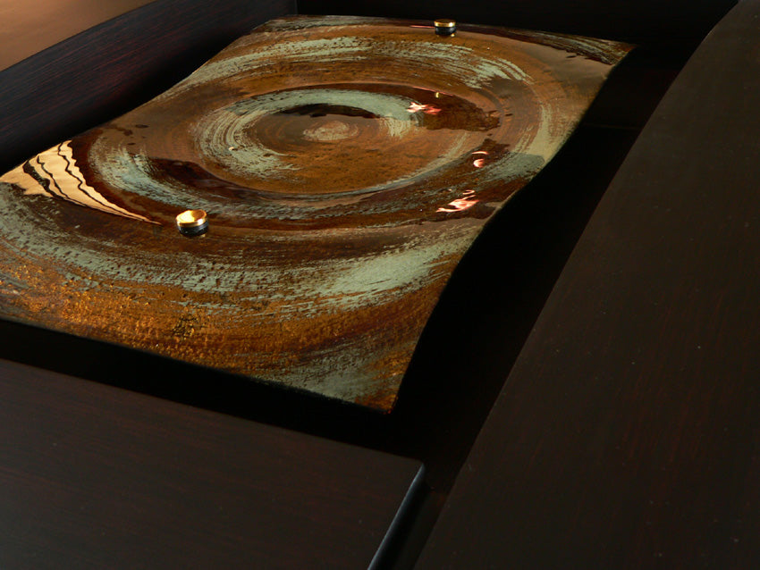 Brown Abstract Circles Fused Glass Wall Art In A Solid Wood Brown Frame