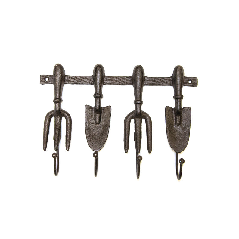 Rustic Green Fingers Garden Tools Wall Hook In Cast Iron