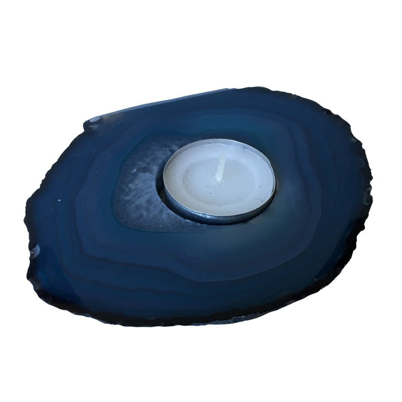 Blue Rings Agate Slab Tea Light Holder