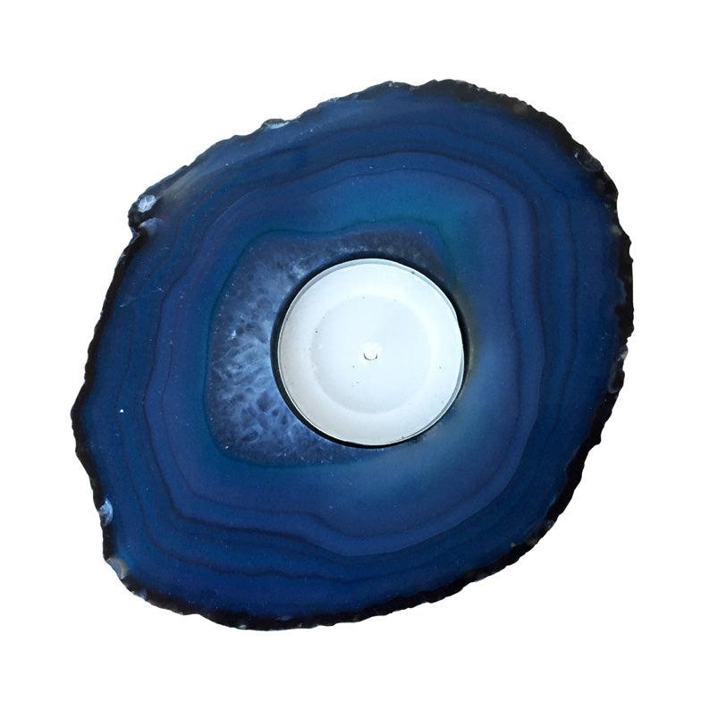 Blue Rings Agate Slab Tea Light Holder