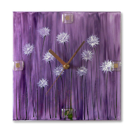 Handpainted Purple With White Flowers Clock