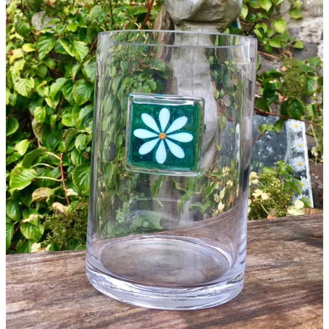 Hand Crafted White Daisy On Aqua Vase