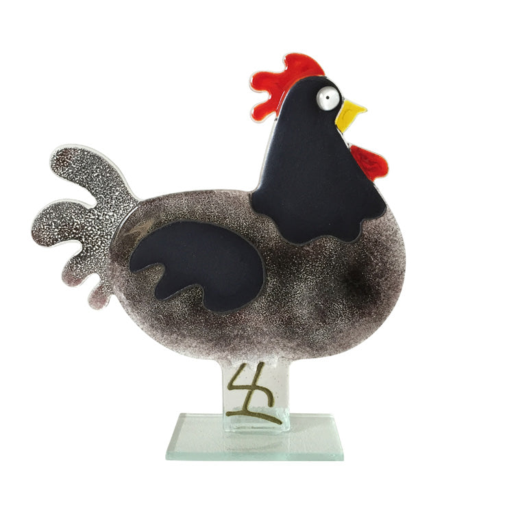 Delightful Black Hen Fused Glass Ornament