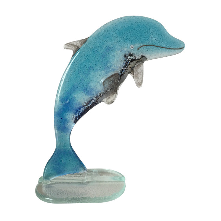 Jumping Blue Dolphin Glass Ornament