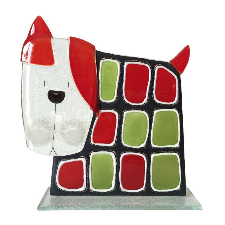 Large Fused Glass Dog In Red And Green