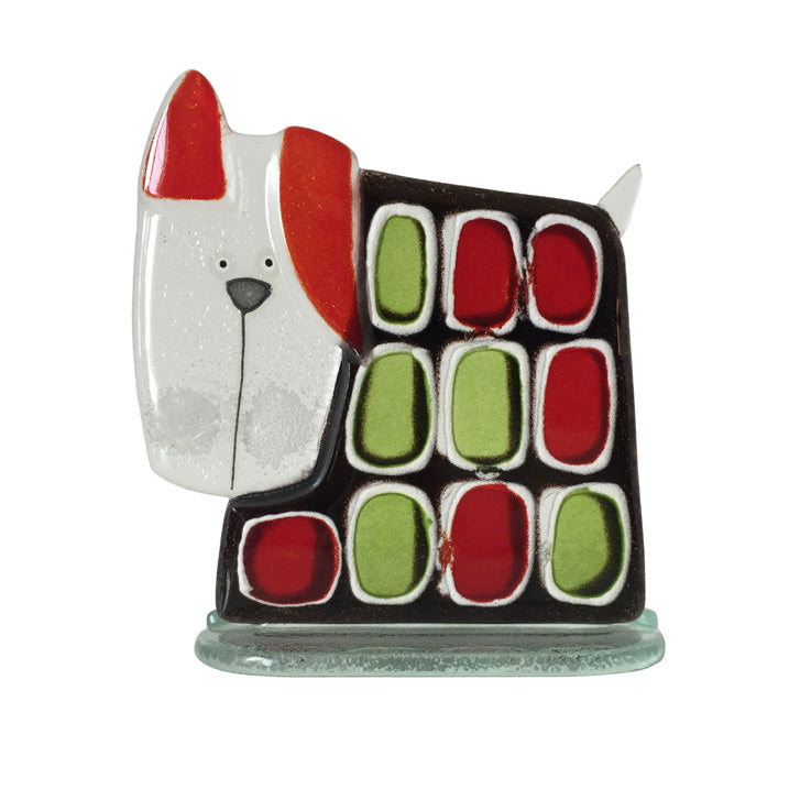 Small Fused Glass Dog In Red And Green