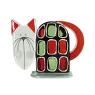 Small Cool Cat Fused Glass Ornament In Red And Green
