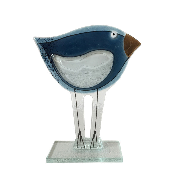 Baby Fused Glass Bird In Dark Blue