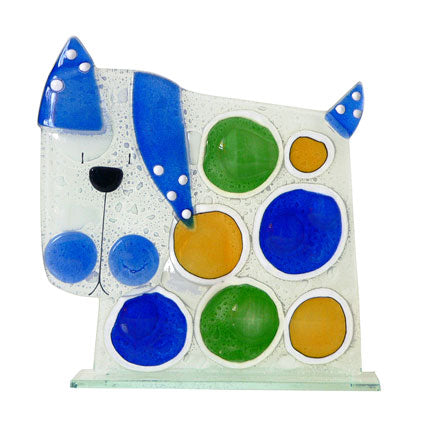 Large Bubbles Dog Fused Glass Table Art