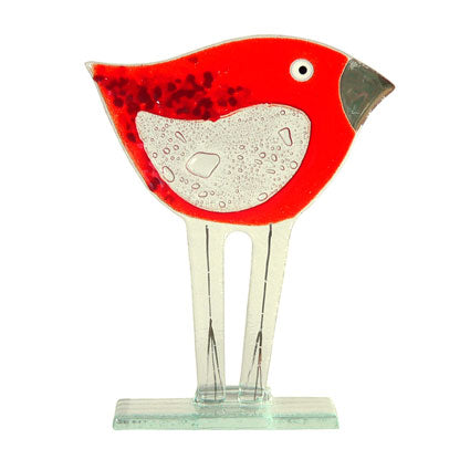 Smaller Red Bird Fused Glass Table Art