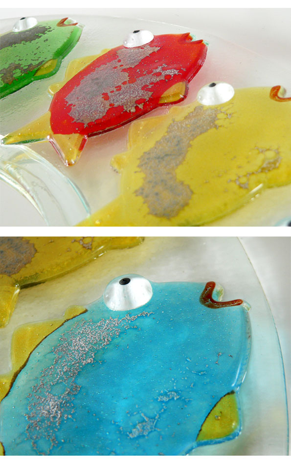 Funky Fused Glass Round Mirror With Fish