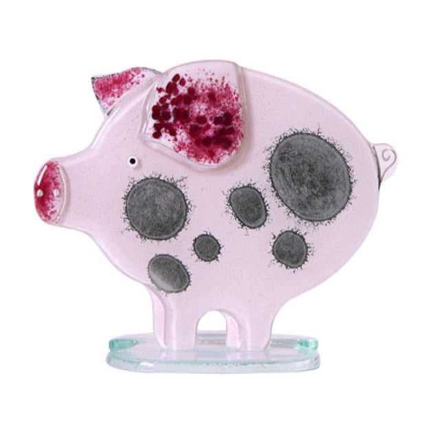Large Pink Pig Fused Glass Table Art