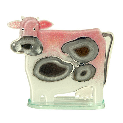 Cute Pink Cow Fused Glass Table Art