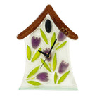 Brown Roof and Tulips House Fused Glass Table Clock