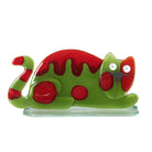 Quirky Red And Green Fused Glass Cat