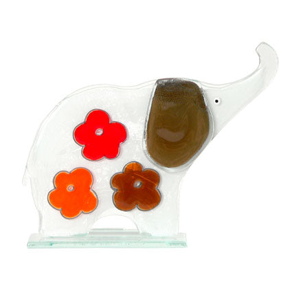 Larger Bright Daisies Elephant Fused Glass Table Art