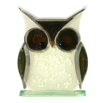 Large White Owl Fused Glass Table Art