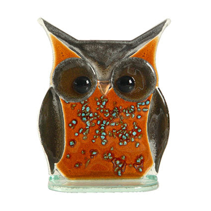 Smaller Brown Owl Fused Glass Table Art