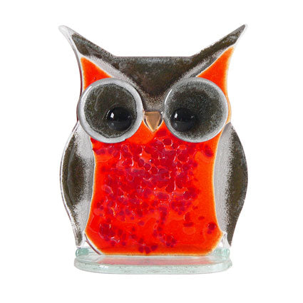 Smaller Red Owl Fused Glass Table Art
