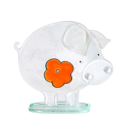 Smaller Amber Flower Piglet Fused Glass Table Art