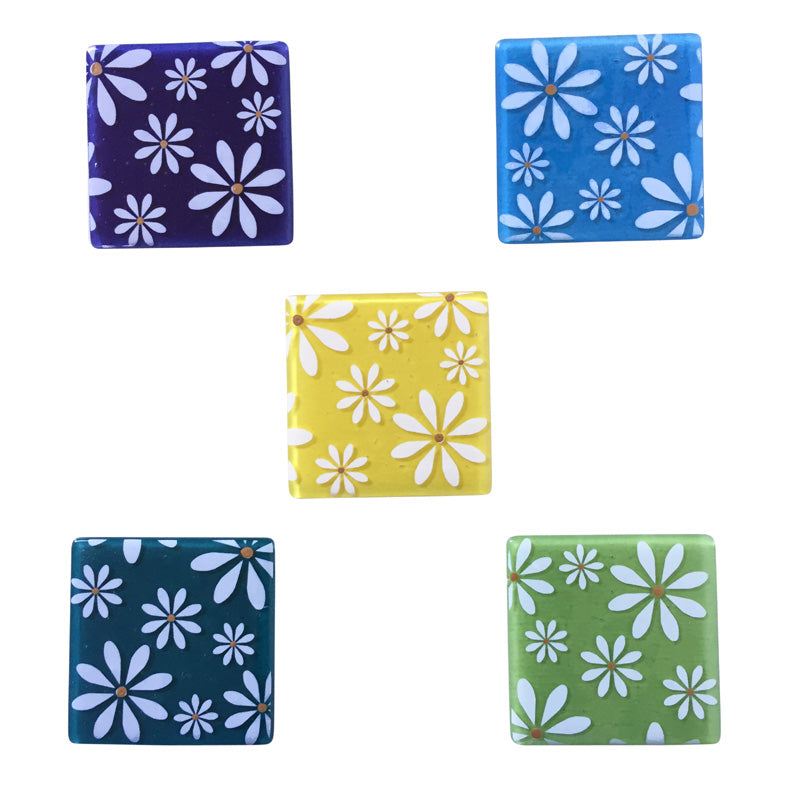 Hand Crafted Floral Blue Fused Glass Coasters