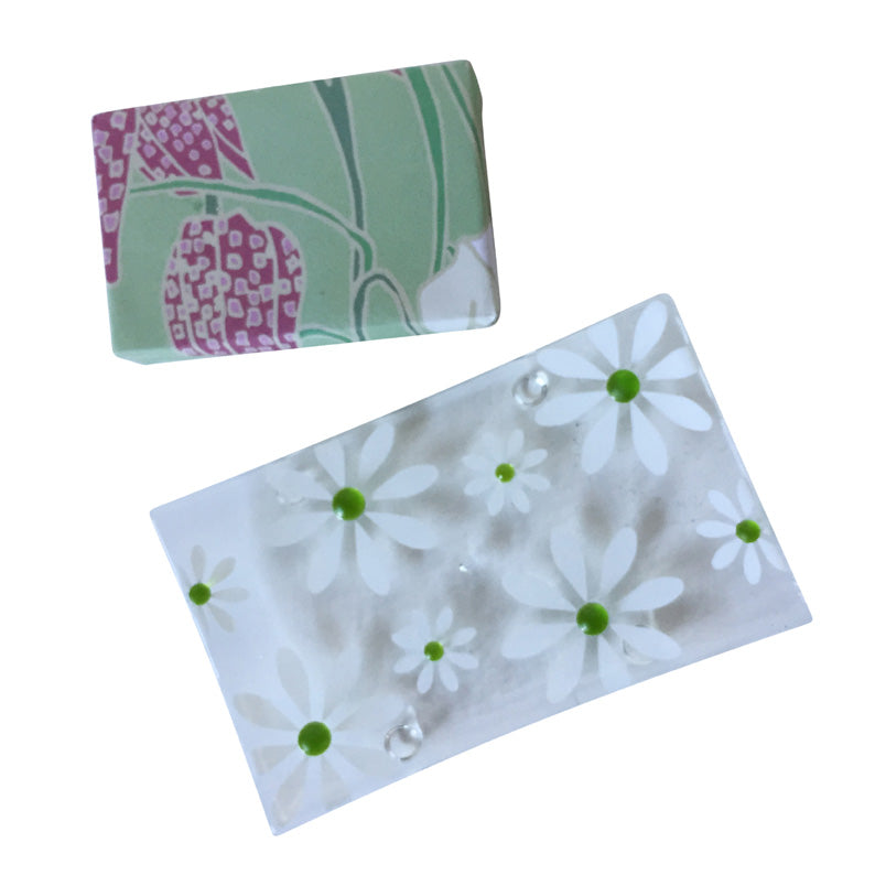 Green Hand Made Floral Fused Glass Soap Dish