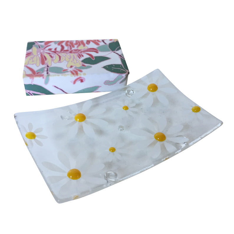 Hand Made Floral Glass Soap Dish In Yellow