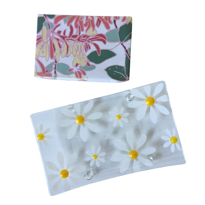 Hand Made Floral Glass Soap Dish In Yellow