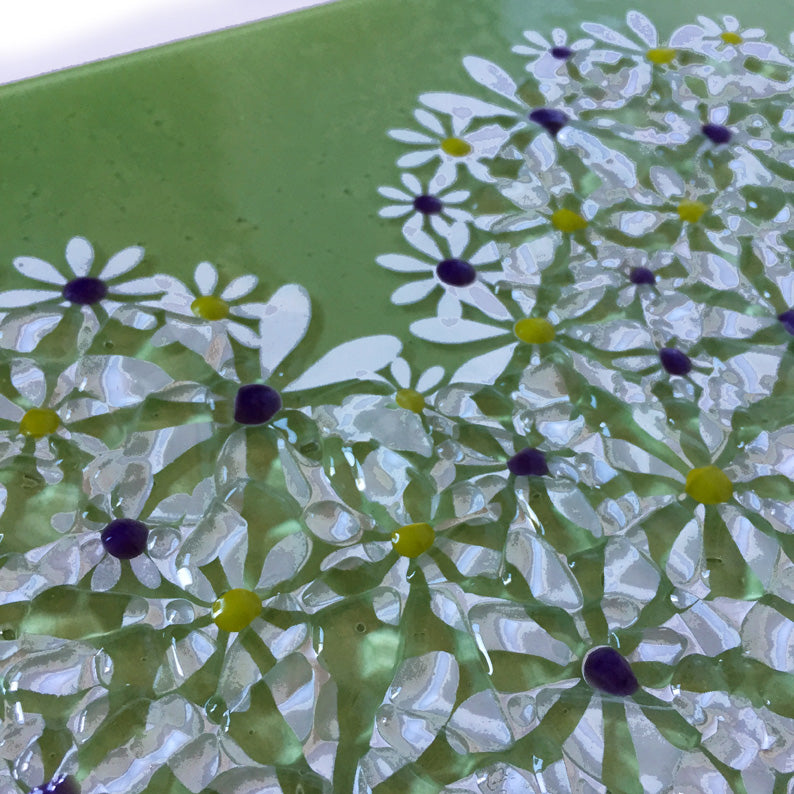 Exquisite Green Heart Fused Glass Wall Panel