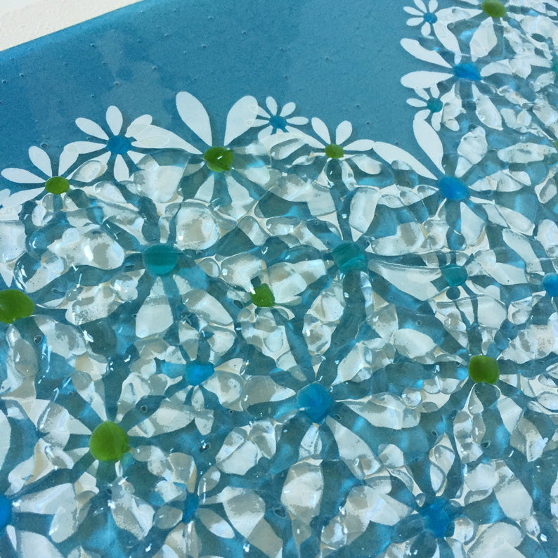 Exquisite Turquoise Heart Design Glass Wall Panel