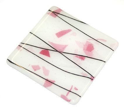 Black and Pink Confetti Handmade Glass Coaster