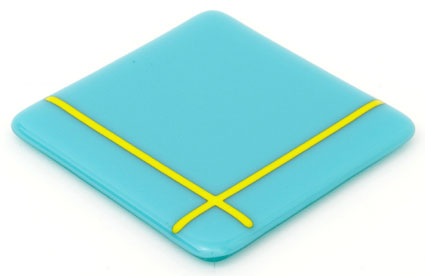 Turquoise With Lemon Stripes Handmade Glass Coaster