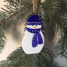 Adorable Blue Snowman Glass Ornament